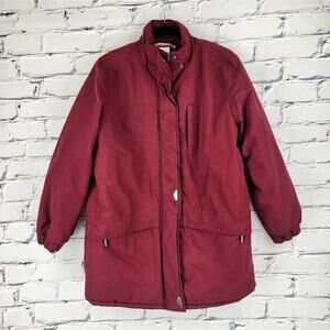 Tudor Court Puffer Jacket Womens M Red Warm full Zip Insulated winter outdoors